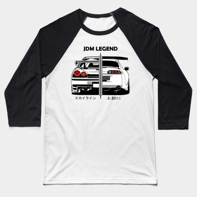 JDM Legend Toyota Supra and Nissan GTR R34 Baseball T-Shirt by T-JD